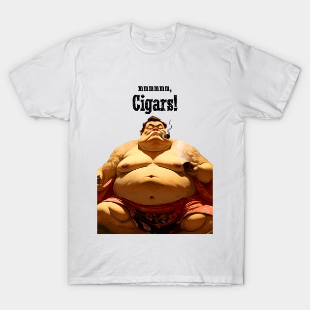 Puff Sumo: mmmmm, I Love Cigars on a light (Knocked Out) background T-Shirt by Puff Sumo